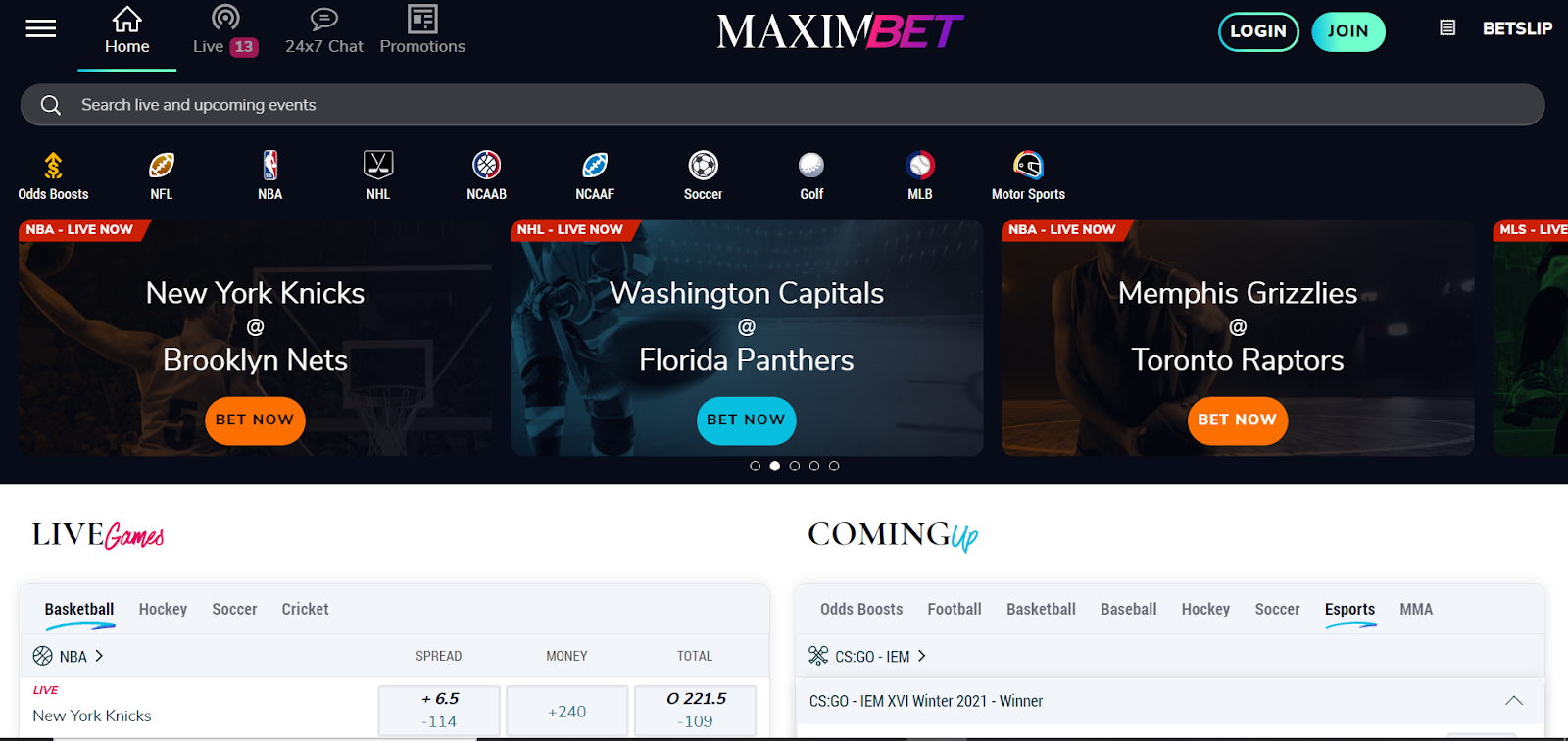 MaximBet Sportsbook Desktop