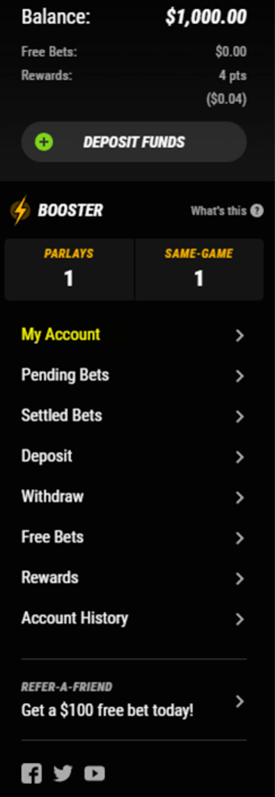 PointsBet My Account Settings