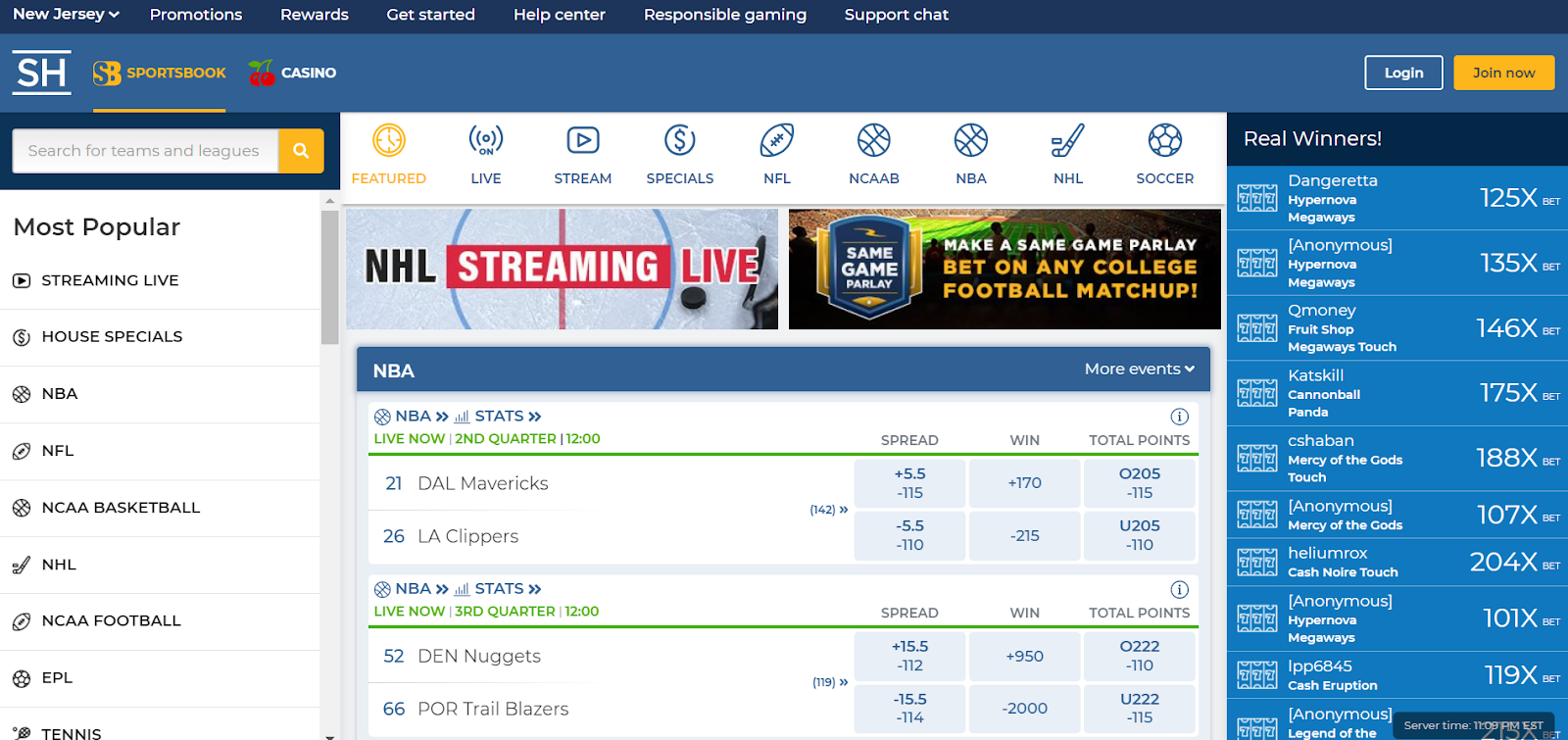 SugarHouse Sportsbook Desktop